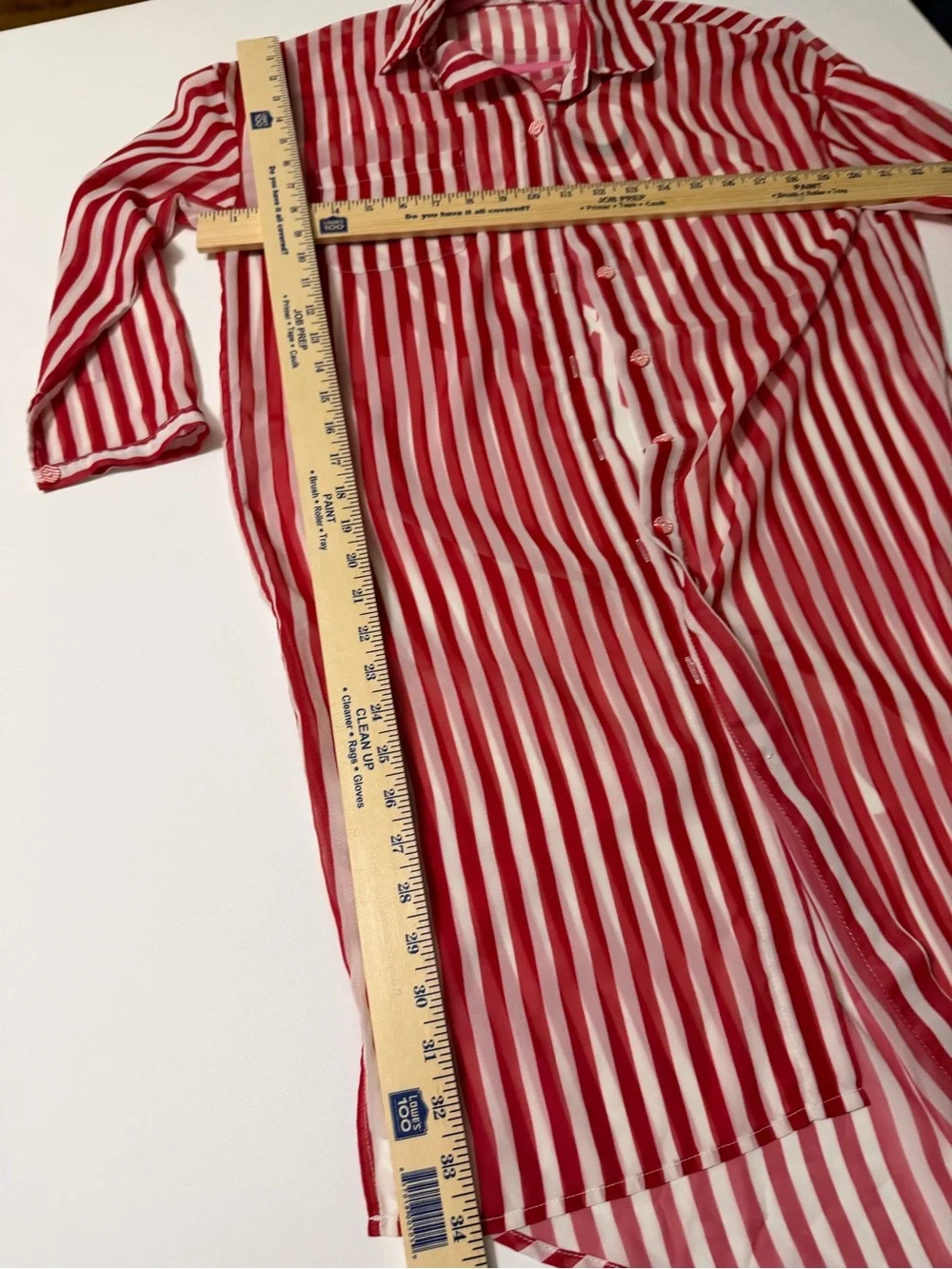 Striped Red & White Button-Front swim cover up